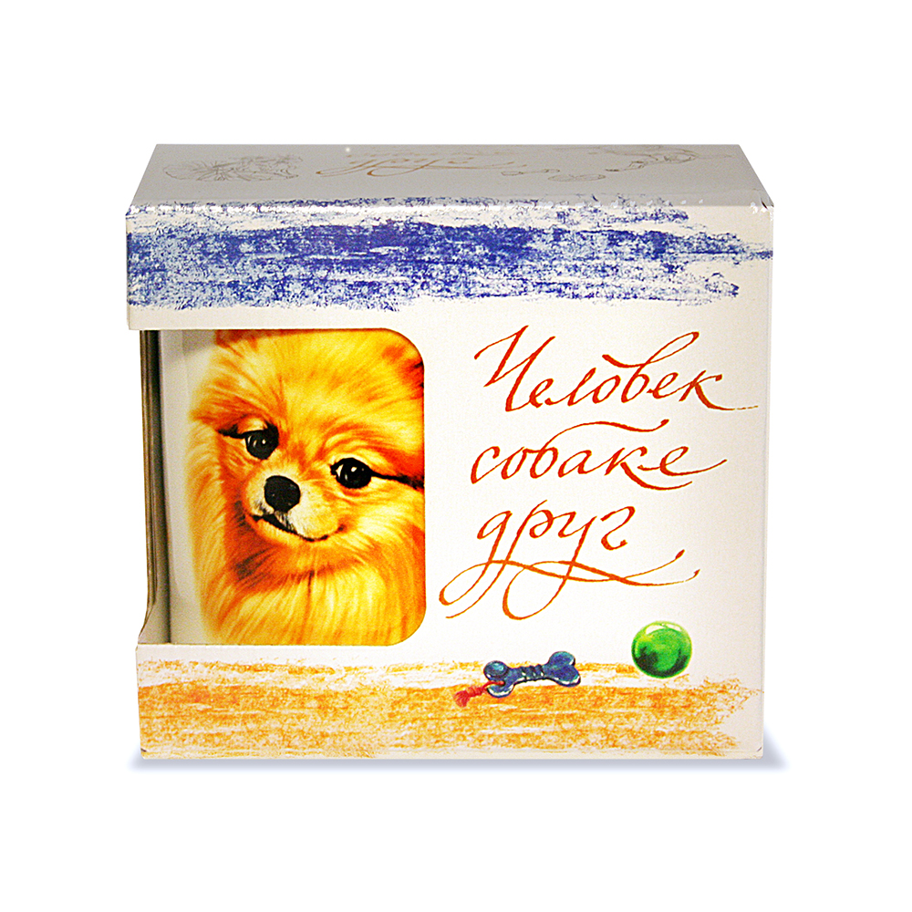 картинка Кружка 420 мл. «Человек собаке друг» Шпиц в подарочной коробке от магазина посуды оптом