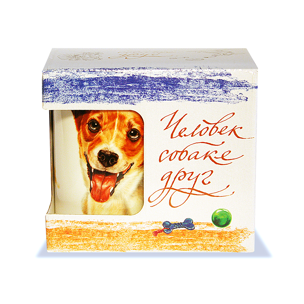 картинка Кружка 420 мл. «Человек собаке друг» Джек-рассел  в подарочной коробке от магазина посуды оптом
