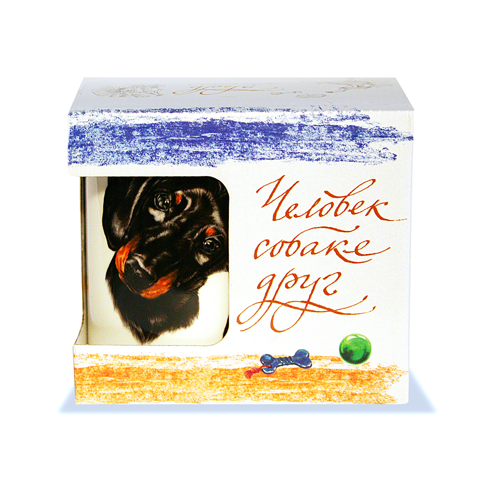 картинка Кружка 420 мл. «Человек собаке друг» Такса  в подарочной коробке от магазина посуды оптом