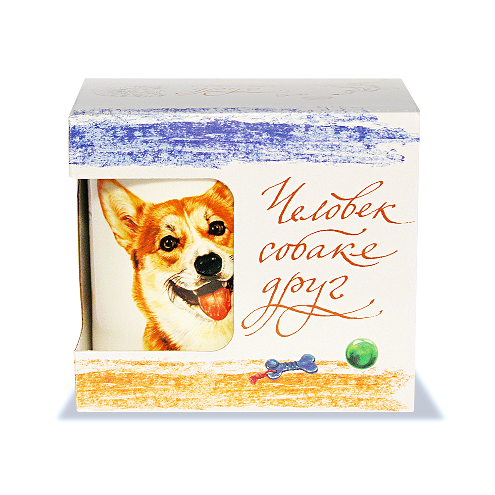 картинка Кружка 420 мл. «Человек собаке друг» Вельш-корги  в подарочной коробке от магазина посуды оптом
